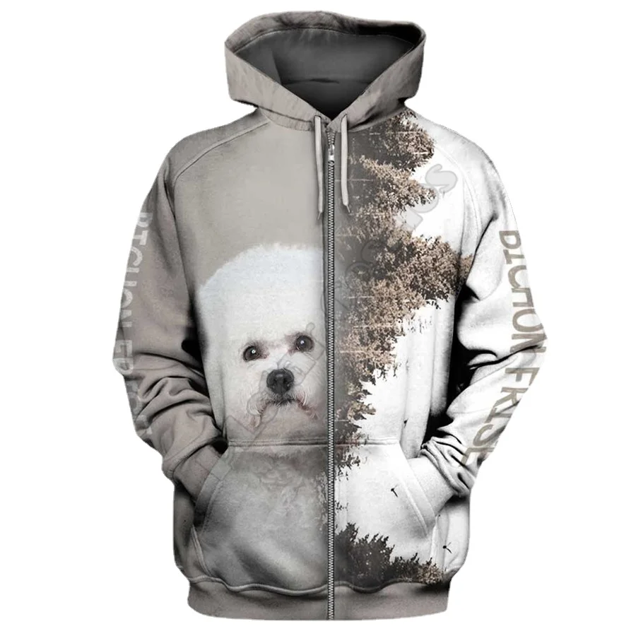

PLstar Cosmos Funny Animal Tops Women For men Bichon Frise Jacket 3d printed Casual zipper Hoodies