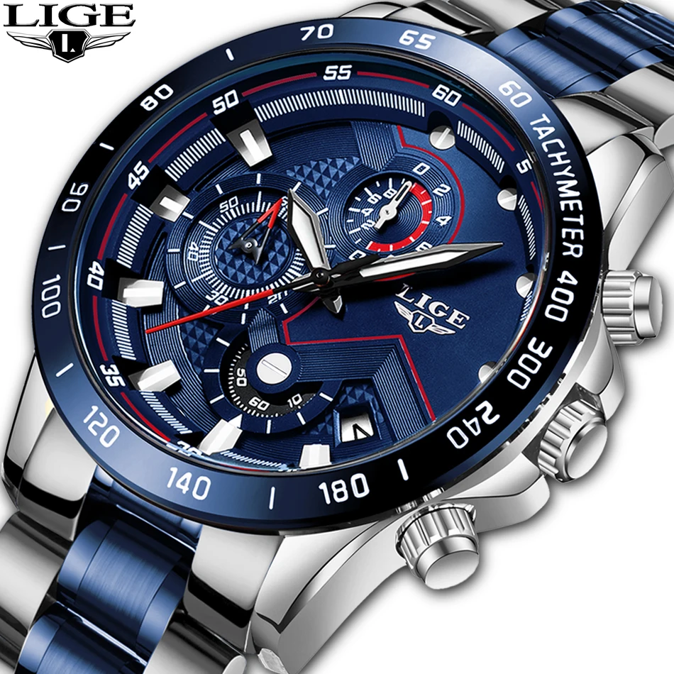 Бизнес часы LIGE мужские часы Топ бренд класса люкс водонепроницаемые часы мужские полностью Стальные кварцевые наручные часы Relogio Masculino+ коробка