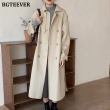 BGTEEVER, зимнее однобортное шерстяное пальто на шнуровке, Женское пальто с отложным воротником и карманами, винтажное Женское пальто