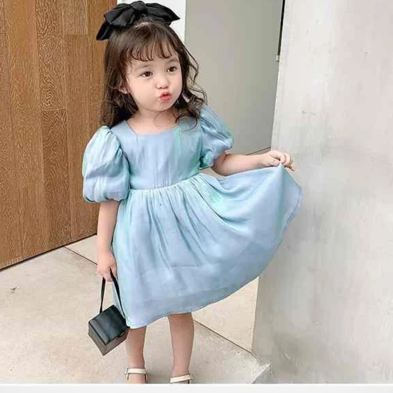  Monogram Dress Toddler Toddler Kids Baby Girls Sweet Bubble  Sleeve Silky Dress Princess Dress (A, 5-6 Years): Clothing, Shoes & Jewelry