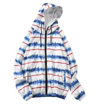 

Fall Spring Men Sweatshirts Print Striped Hooded Trench Coat Hoodies Tracksuits Top Male Loose Man Windbreaker Beach Cardigan