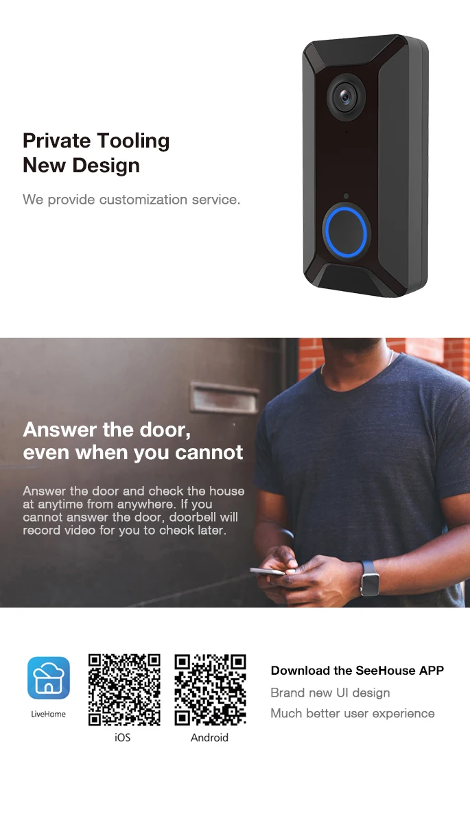 Vikewe видео дверной звонок умный беспроводной WiFi охранный звонок на двери визуальная запись домашний монитор переговорное устройство с режимом ночной съемки телефон двери
