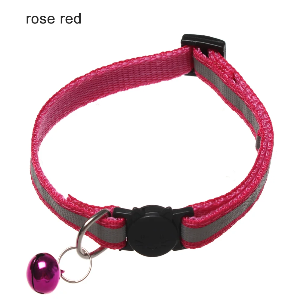 rose red Adjustable 10 colors Cute Nylon Dog Collars Pet Collars With Bells Charm Necklace Collar For Little Dogs Cat Collars Neck Strap - Цвет: rose red