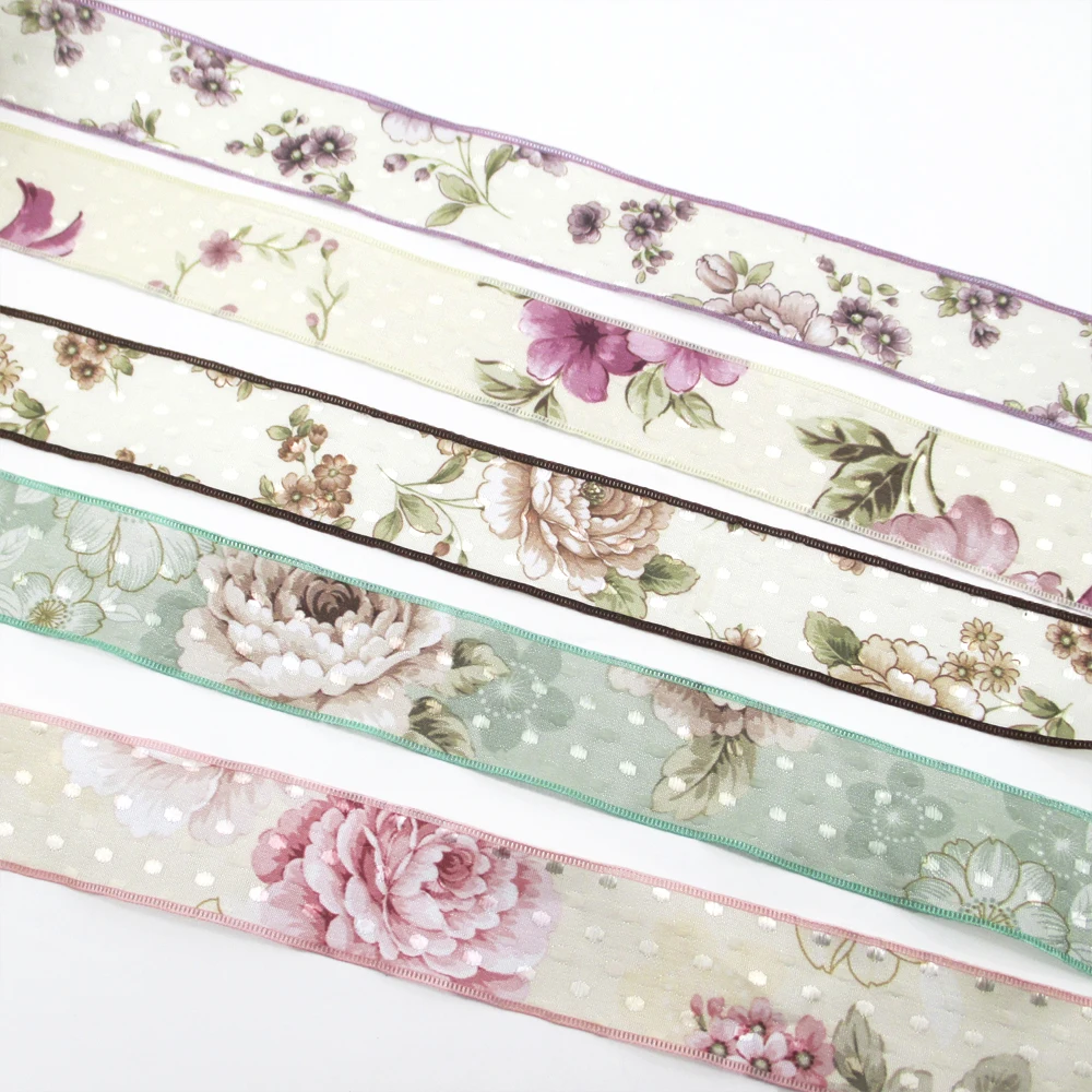 

25Yard 40mm Flowers Patterns Printed Linen Ribbon,DIY Handmade Materials For Making Projects Gift Wrap,25Yc2494