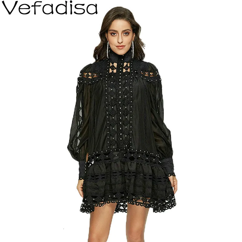 Vefadisa, женское сексуальное открытое платье, женское платье со стоячим воротником и рукавом-фонариком, женское кружевное платье полной длины в стиле пэчворк ZQY251A
