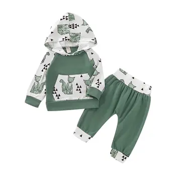 

Girls' Sets Autumn and spring Long Sleeve Dinosaur Hooded Printed Top + Trousers