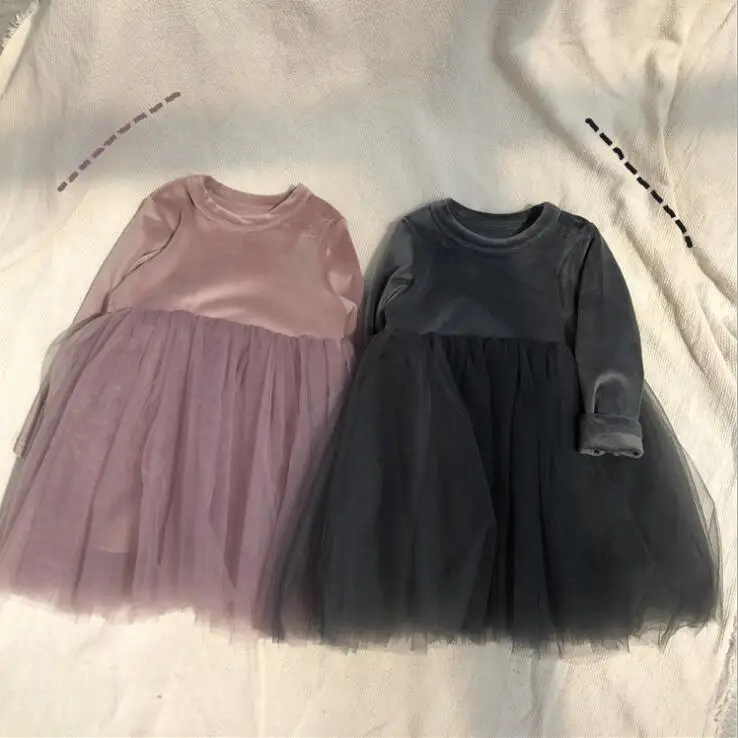 

2019 Korean Style Girls Patchwork Dress Fashion Autumn Winter Girls Dresses 2-7 Years PQ575