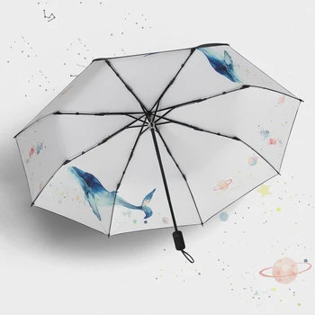 

Korea Automatic Uv Protection 3 Folding Umbrella Black Coating Windproof Rain Sun Umbrella Household Simple Umbrella New U6B