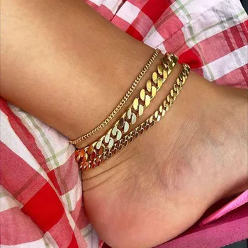 

2020 PUNK Metal Gold Color Stainless Steel Anklets Fashion Women Simple Casual foot bracelet jewelry