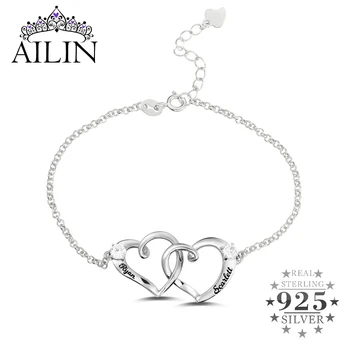 

AILIN 925 Sterling Silver Heart Bracelet For Women Custom Name Engrave Bracelet With Zircon Personalized Jewelry Christmas Gifts