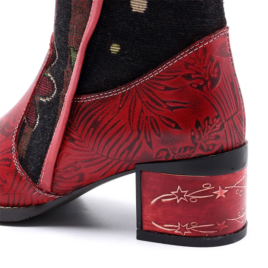 Fashion Patchwork Western Cowboy Boots Women Shoes Bohemian Genuine Leather Shoes Woman Vintage Side Zip Knee High Riding Boots (15)