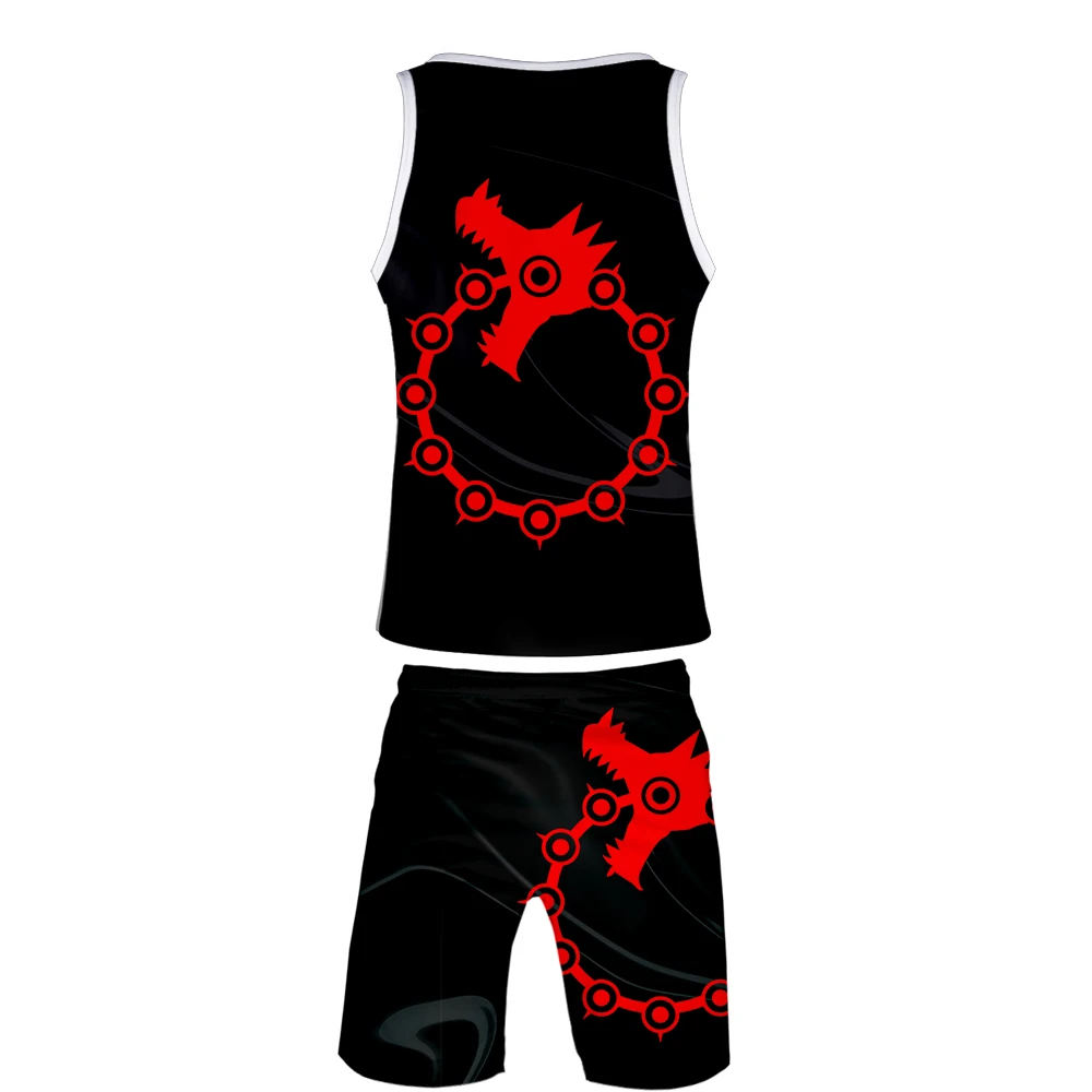 The Seven Deadly Sins Mens Tank Tops Shirt Cartoon 3D Print 2 Piece Vest Set Jerseys Harajuku Summer Anime Tracksuit Men Clothes