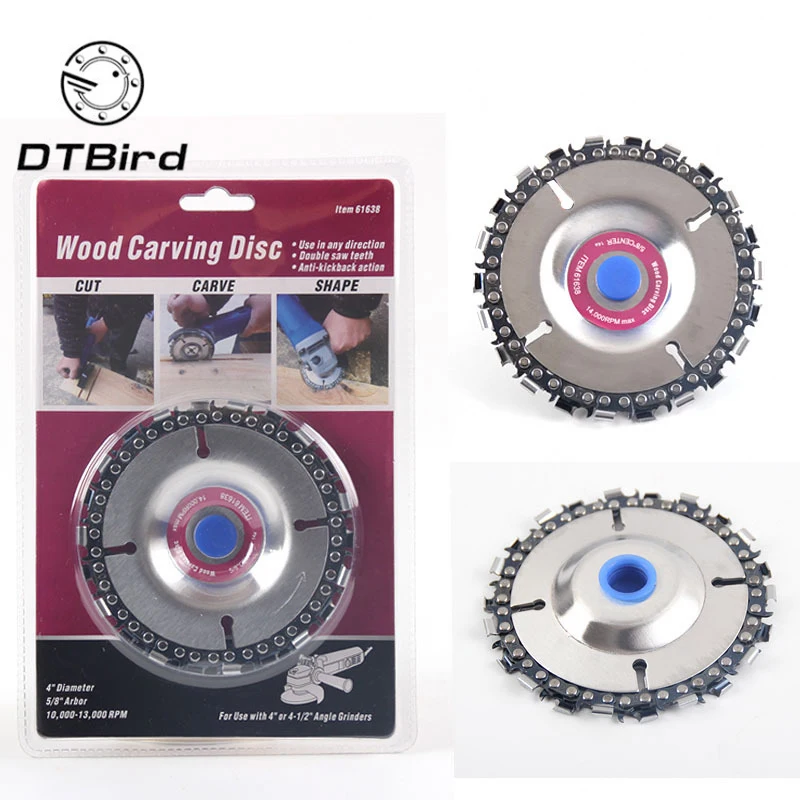 

4 inch Wood Carving Disc Cut Chain 22 Tooth Grinder Disc Fine Chainsaw Set w/ 2 Chains for 100/115 Angle Grinder Wooking Tools
