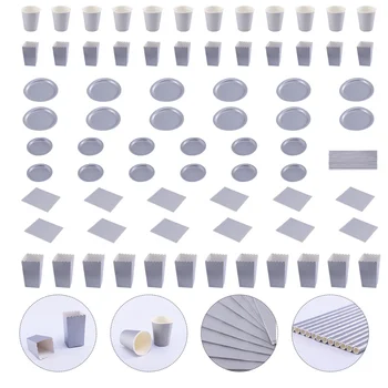 

1 Set 72pcs Party Dessert Table Setting Service Plate Tableware Set Paper Dinnerware Set for Birthday Party Wedding Banquet (Sil