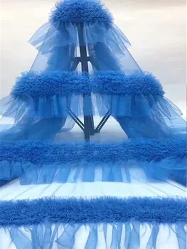 

New French Tulle Lace Fabric High Quality blue Nigerian Lace Fabric 5Yards For Party Dress FDC93