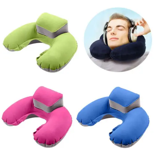 Portable Travel Inflatable U Shape Pillow Neck Head Rest Air Soft Cushion for Travel Plane Pillow Blue Green Rose Gray 2