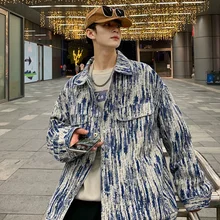 

Men Denim Jacket Blue White Damaged Scratch Loose Handsome Spring And Autumn Tidal Current Streetwear Hot Sale Rushed 2021