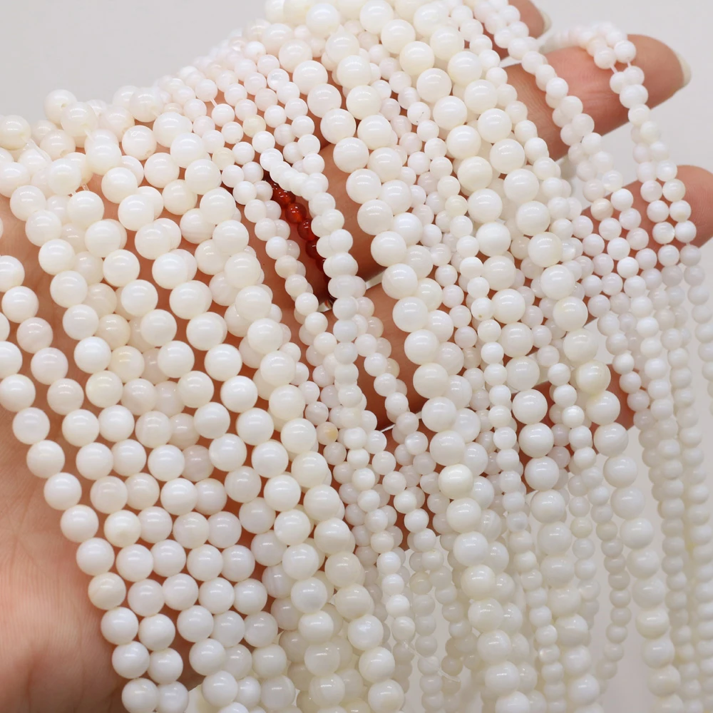 Natural White Mother Of Pearl Mop Shell Beads Round Shells Loose Beads