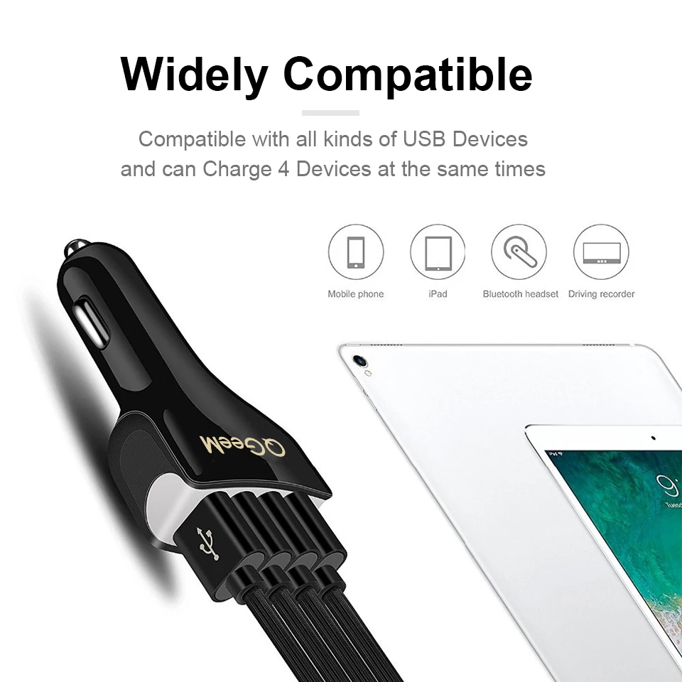 QGEEM-cargador de coche de 4 puertos USB QC 3,0, dispositivo de carga rápida 3,0, para iPhone Xiaom - Imagen 2