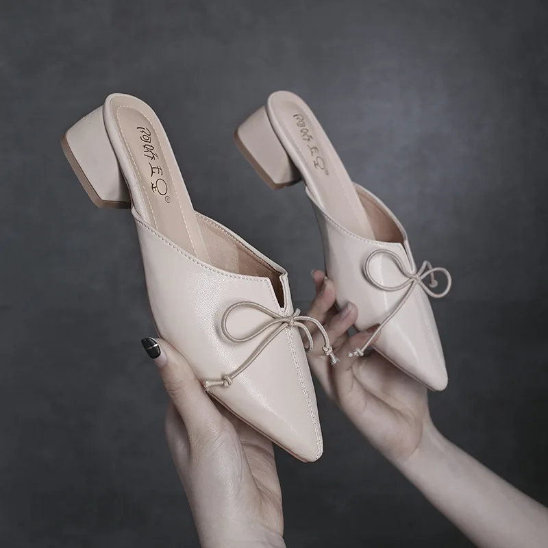 

Online Celebrity Slipper Women's Outer Wear 2019 New Style Korean-style Versatile Fashion Pointed Semi-high Heeled Chunky-Heel N