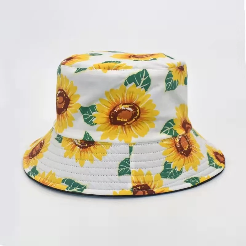 Reversible Fisherman Hat Bucket Caps Double-sided Wearing Cap Visor Sunflower Print Men And Women Cotton Flat Sun | Аксессуары для