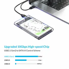 ORICO 2.5'' HDD/SSD Type C Transparent Case USB3.1 Gen2 10Gbps Hard Drive Enclosure Support UASP Protocol with Type-C to C Cable