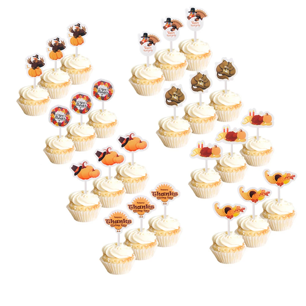 72pcs Pumpkin Wedding Paper Cute Table Thanksgiving Cartoon Cupcake Cake Topper Set Food Picks Turkey Decoration Birthday