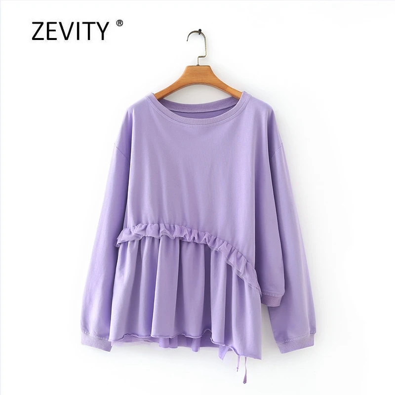 Zevity новые женские агарические кружевные лоскутные Повседневные свитера с