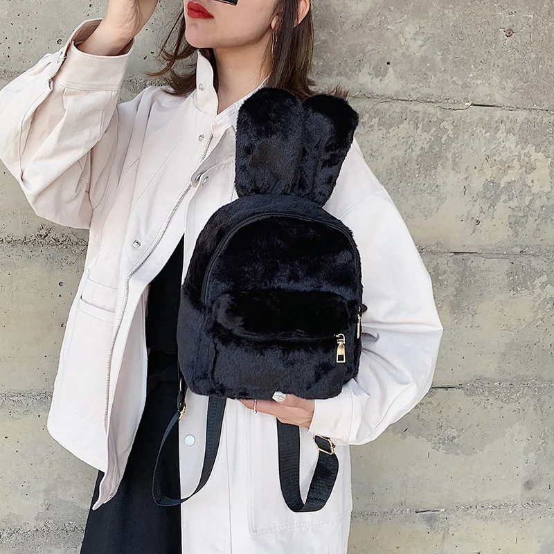 

Japanese-style Cute Rabbit Eared Bag Korean-Style Trend mao rong bao Casual Versatile Backpack Solid Color Brand New Students