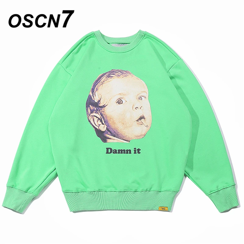 

OSCN7 High Street Funny Print Sweatshirt Men 2019 Fall Casual Fashion High Streetwear Harajuku Oversize Sweatshirt Mens B12