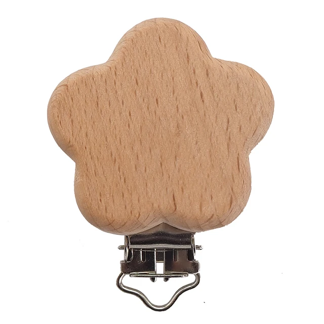 Chenkai 50PCS Wooden Bear Flower Car Heart Bird Elephant Round Star Clips BPA Free For DIY Baby Nature Pacifier    Chain Gifts Flower