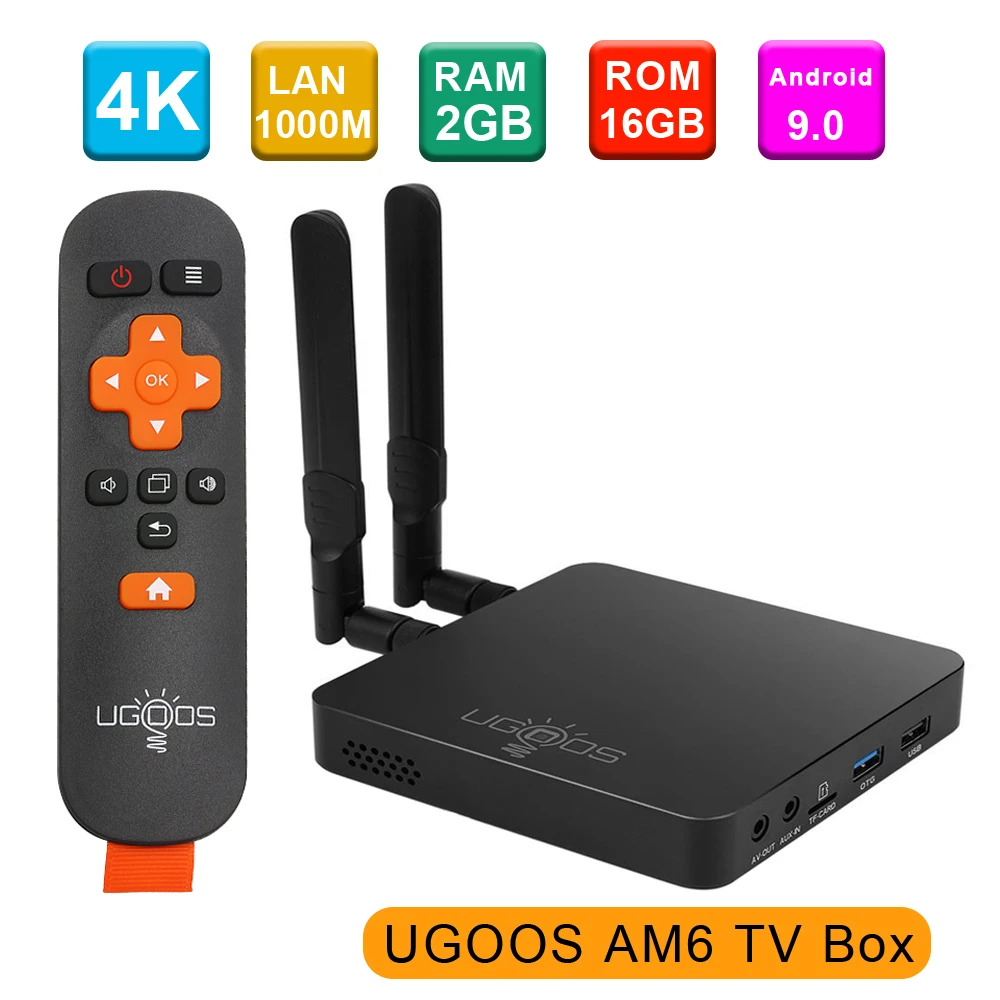 

UGOOS AM6 Android 9.0 Smart TV Box S922X DDR4 2GB RAM 16GB ROM 2.4G&5G WiFi 1000M LAN BT5.0 4K HD Home Media Player Set Top Box