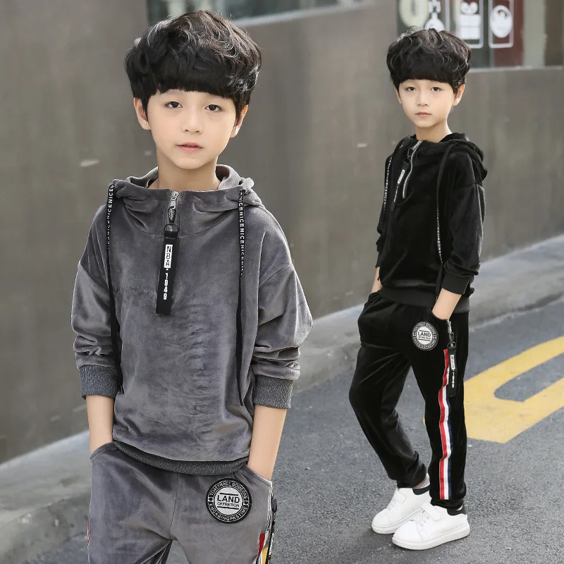 

Childrenswear BOY'S Gold Velvet Set Winter 2018 New Style Children Brushed And Thick Korean-style Fashion Clothing Winter Two-Pi
