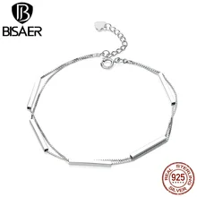 Геометрические браслеты-цепочки BISAER из серебра 925 пробы, двухслойные простые Стильные цепочки, браслеты для женщин, ювелирные изделия из стерлингового серебра ECB170
