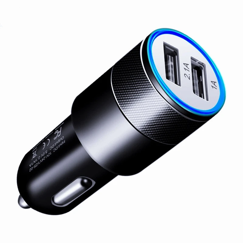 Мини USB Автомобильное зарядное устройство 5V 2.1A металлический двойной