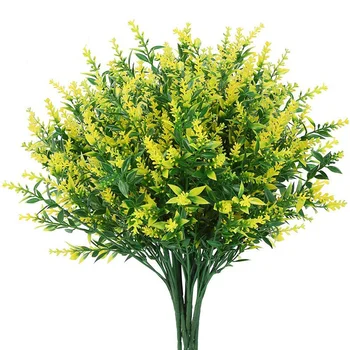 

8 Bundles Artificial Lavender Flowers Outdoor Fake Flowers for Decoration UV Resistant No Fade Faux Plants(Yellow)