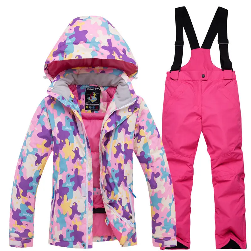 Детские лыжные комплекты лыжная куртка для девочек+ штаны, зимняя водонепроницаемая ветрозащитная детская Лыжная куртка для улицы, теплые костюмы с капюшоном, сноуборд-Спорт - Цвет: Color05