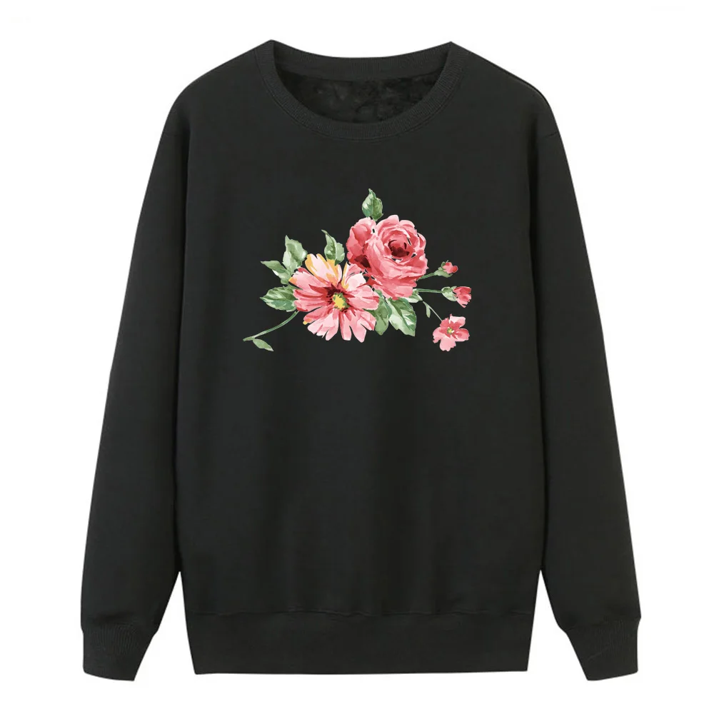 

Ink Flowers Print Hoodies Sweatshirts Women Casual Winter Fleece Hooded Pullover 2019 Hot Sell Lasdies Crewneck Warm Trackshits