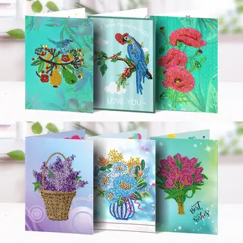 

6 Flower Greeting Cards 5D DIY Special-Shaped Diamond Painting Birthday Cards Gifts Christmas Gifts Wishing Cards