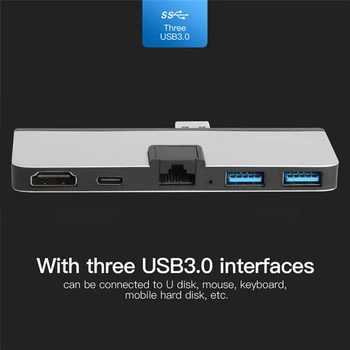 

T0504 HUB RJ45 Adapter Converter Aluminum Alloy HDMI 2 USB 3.0 Type-C Type-C USB Kit Household Computer Safety Parts