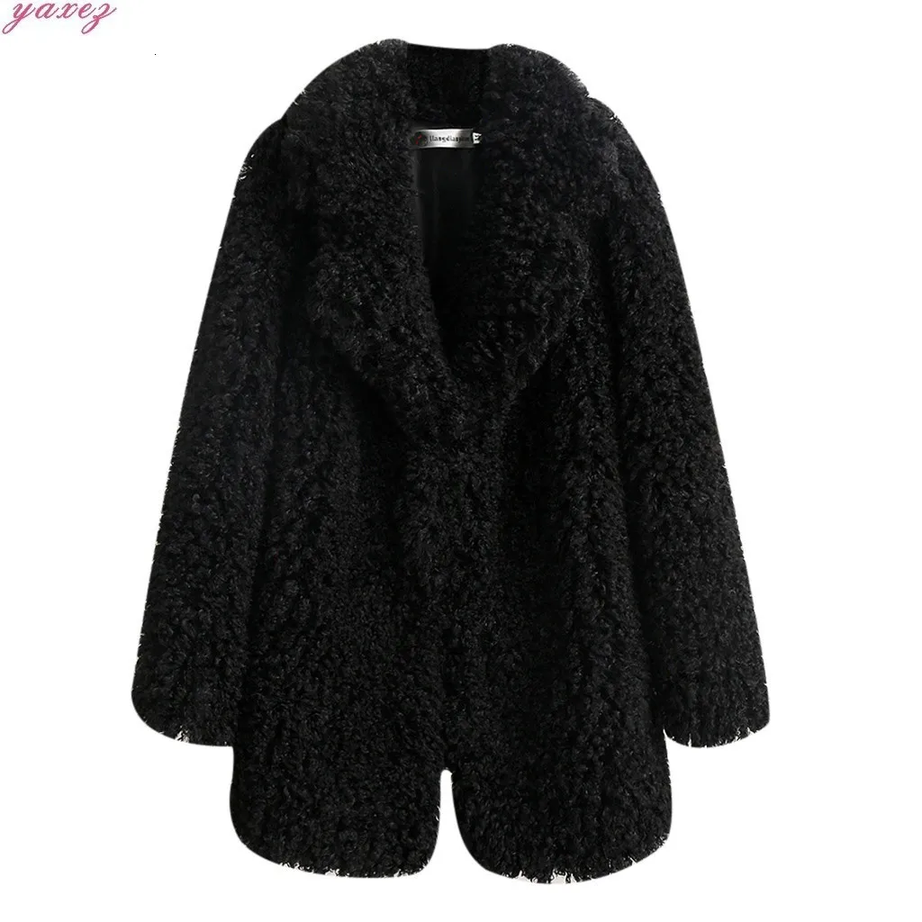 Женское пальто из искусственного меха, куртка с плюшевым мишкой, Женское пальто из искусственного меха с отворотами, зимнее пальто, плюшевая куртка большого размера