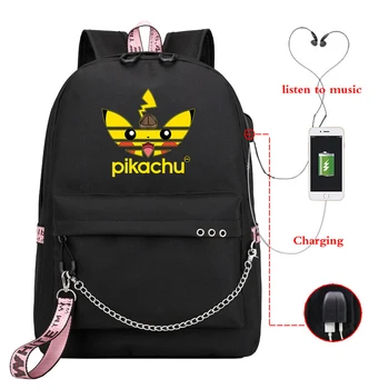 

Mochila Pokemon Pikachu Backpack Funny School Bag for Teenager Girl Boy USB Charge Laptop Backpack Women Korean Travel Bag Gift