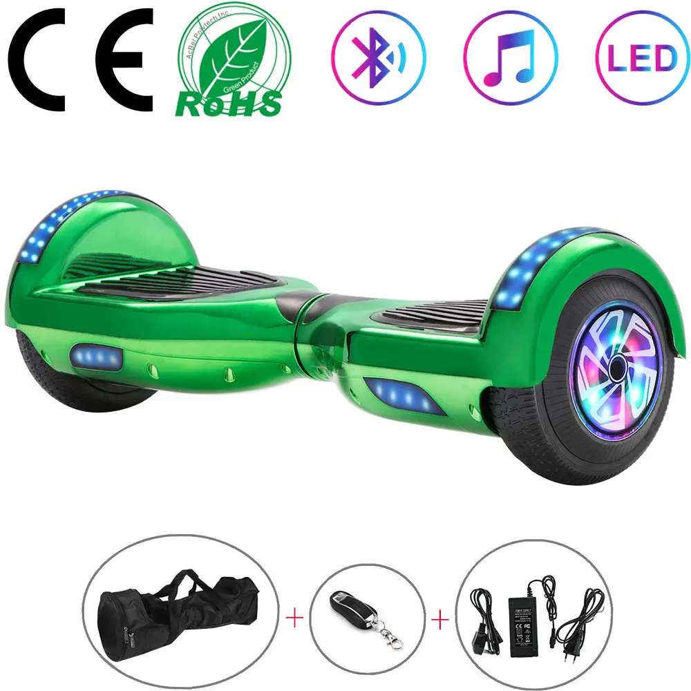 

Hoverboard 6.5 Cheap Electric Scooters Green Chrome Self-Balancing Scooter LED Two Wheels Board Bluetooth Speaker+Remote Key+Bag