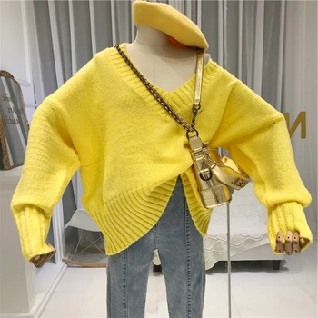 

New Fashion 2020 Pullover Sweaters women V neck Loose Jumper Casual Candy colors Sweater Women Knitting Pull Long Sleeve SW86