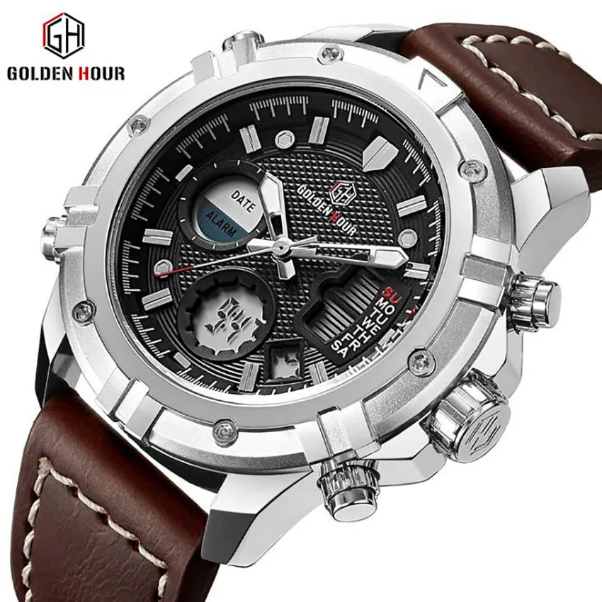 

Men Watch GOLDENHOUR Top Brand Luxury Business Quartz Watches Mens Fashion Sport Leather Waterproof Wristwatch Relogio Masculino