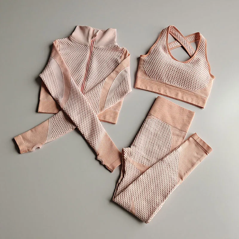 3pcs Sets Women Yoga Set  Workout Clothes for Women Sports Bra&zipper Top&yoga Pants Gym Wear Workout Clothes