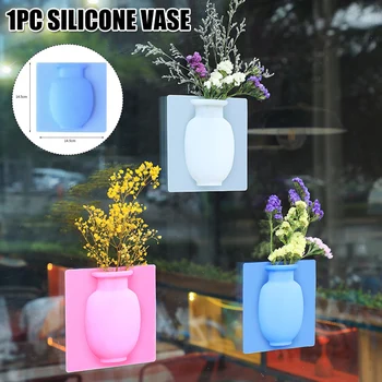 

Silicone Vase Removable Wall Mounted Sticky Flower Pot Bottle Container for Refrigerator Glass Window Mirror Hogard