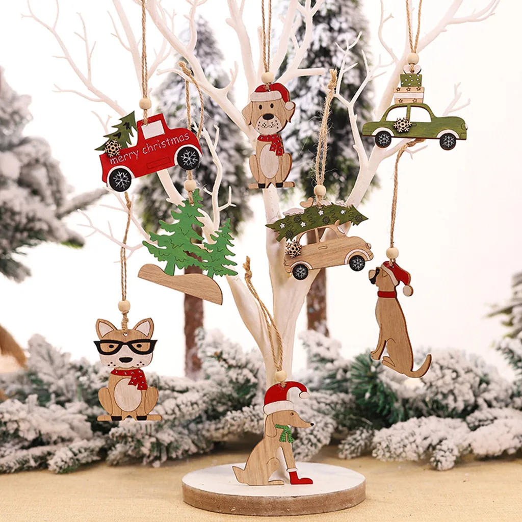 Christmas Decorating 1PC Wooden Hanging Christmas Tree Cabin Elk Car Ornament Xmas Party Home Decor navidad kerst natal#30