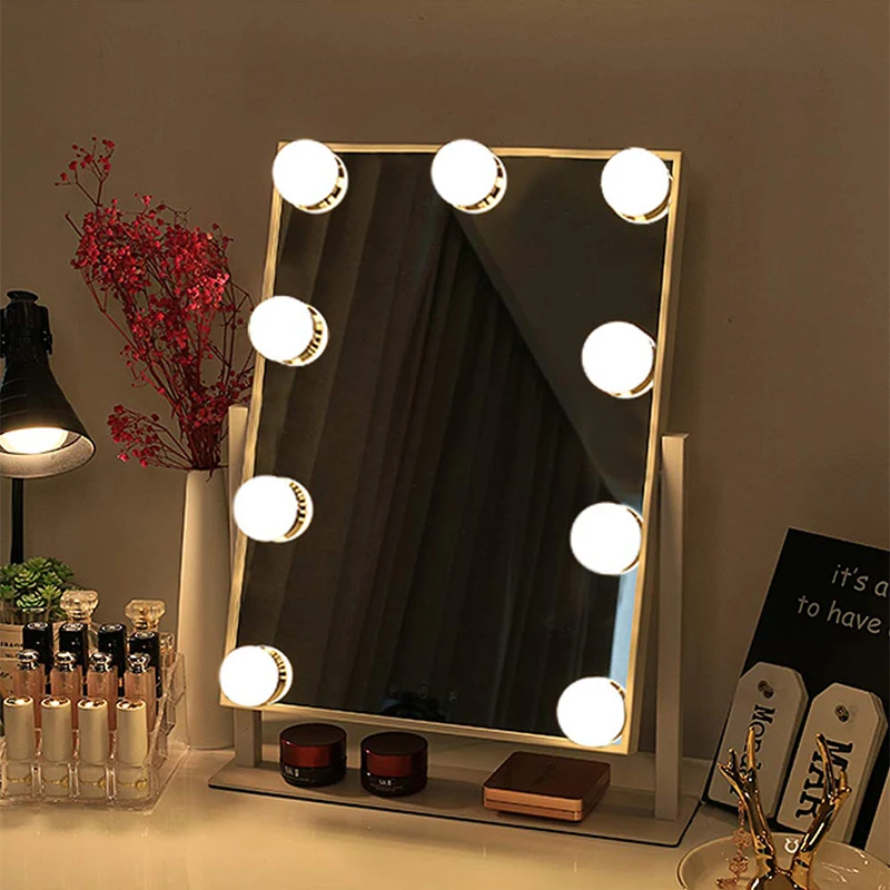 Зеркало для макияжа в голливудском стиле с подсветкой, косметическое зеркало с подсветкой 9x 3W, светодиодный светильник с регулируемой яркостью, 10x увеличительное зеркало