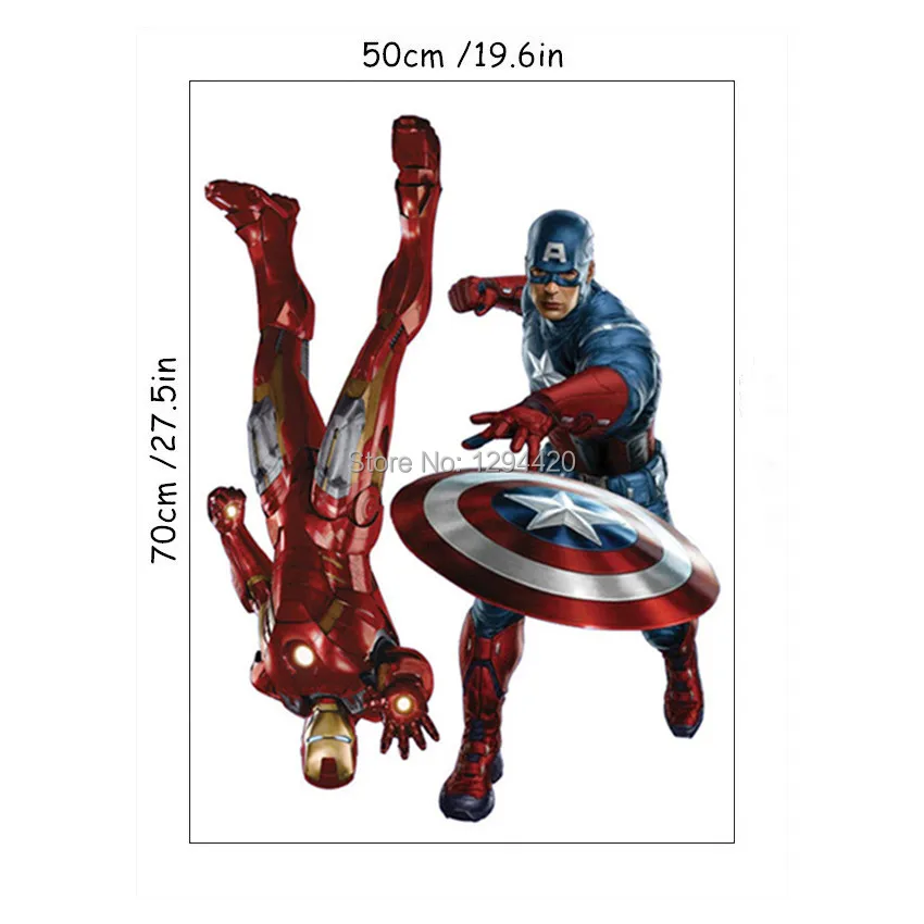 Наклейки на стену из фильма «мстители», супергерой, Железный человек, Капитан Америка, 3d Виниловые наклейки, украшение детской комнаты, Постер marvel 50*70 см